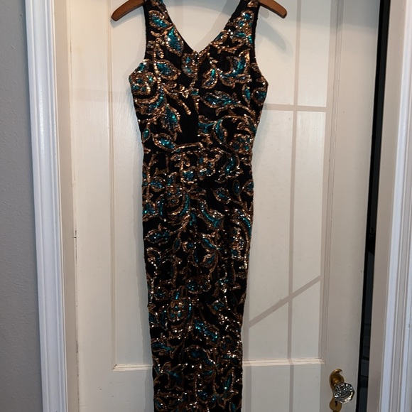 Dress the Population sequined sleeveless fitted dress small black gold - Picture 7 of 11